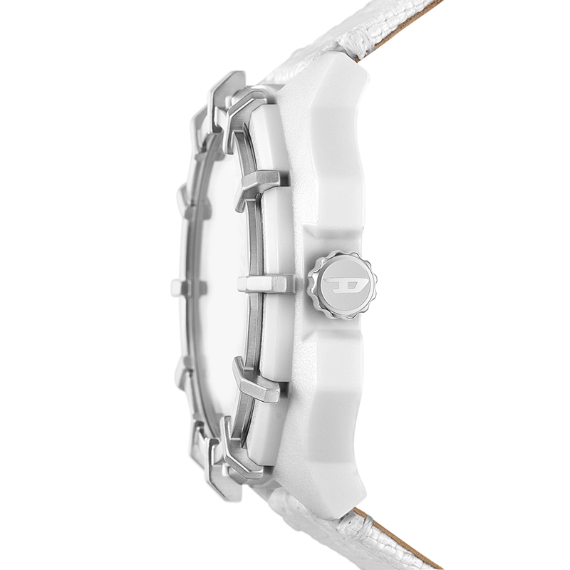 Reloj Diesel analogo, para Hombre, tablero redondo colores blanco y negro, estilo index + arabigo, pulso lona color blanco