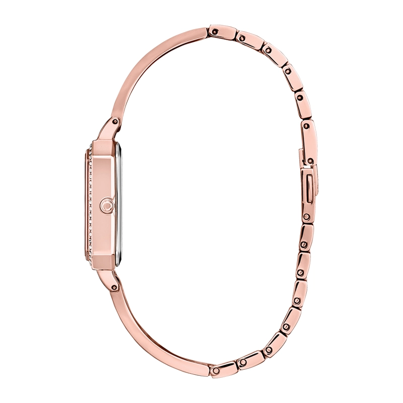 Reloj Citizen análogo, para Dama, tablero rectangular color plateado, estilo romanos, pulso acero color rosa