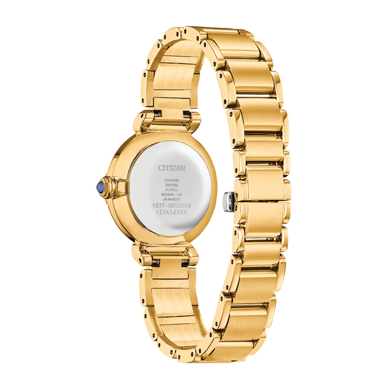 Reloj Citizen analogo, para Dama, tablero redondo colores azul y blanco, estilo romanos, pulso acero colores plateado y dorado