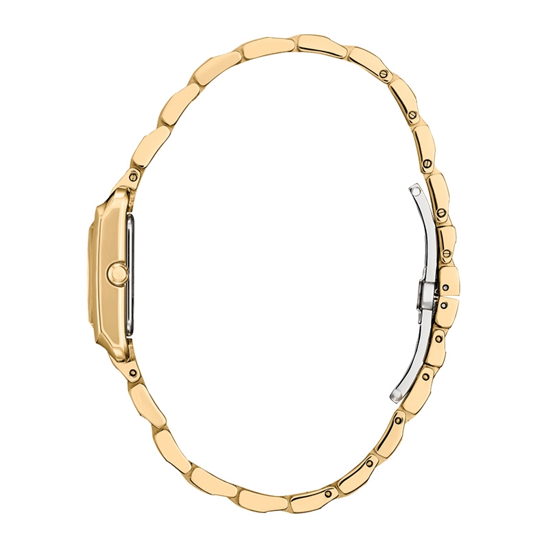 Reloj Citizen analogo, para Dama, tablero cuadrado color blanco, estilo index + arabigo, pulso acero color dorado