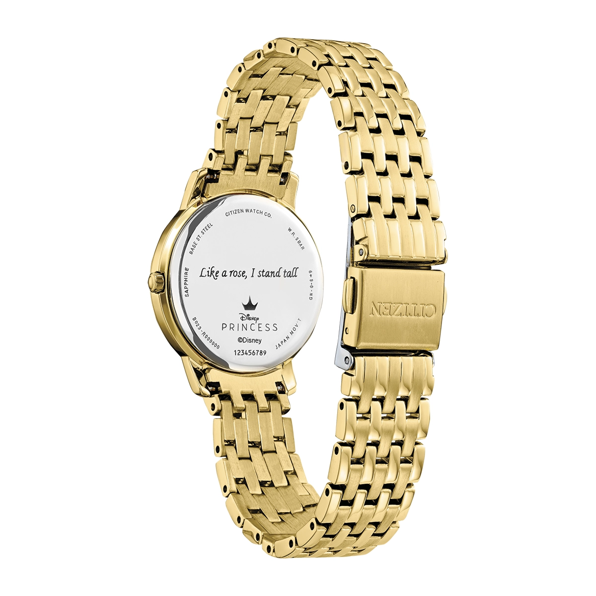 Reloj Citizen análogo, para Dama, tablero redondo color plateado, estilo puntos + romano, pulso acero color dorado