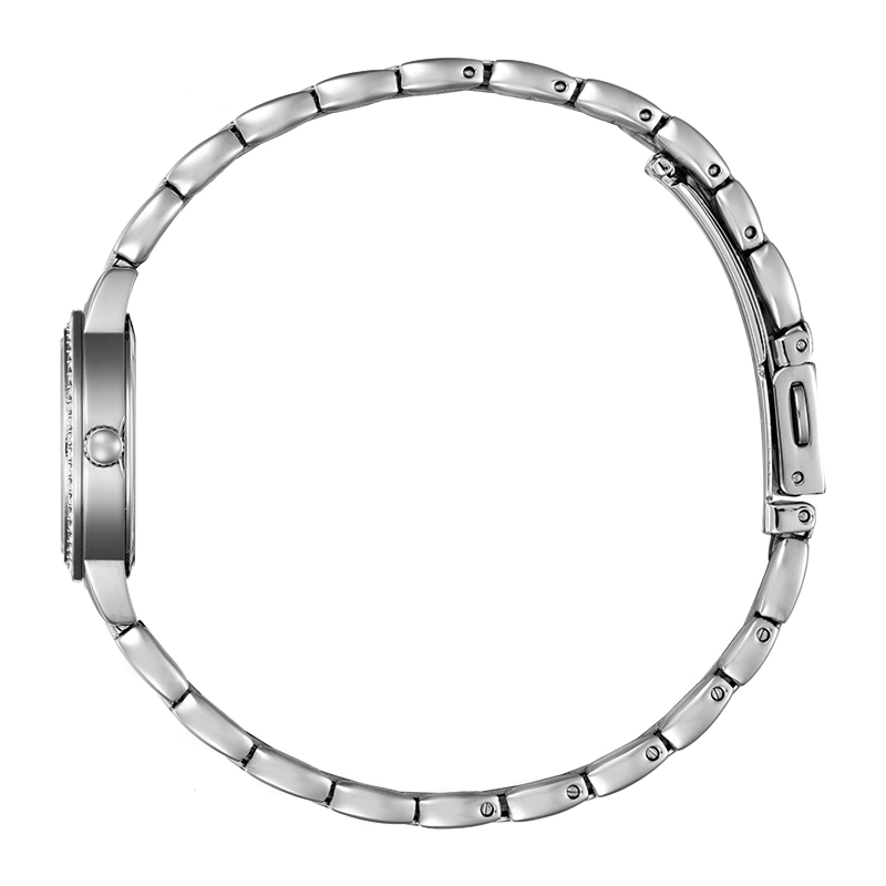 Reloj Citizen analogo, para Dama, tablero redondo color blanco, estilo index, pulso acero color plateado