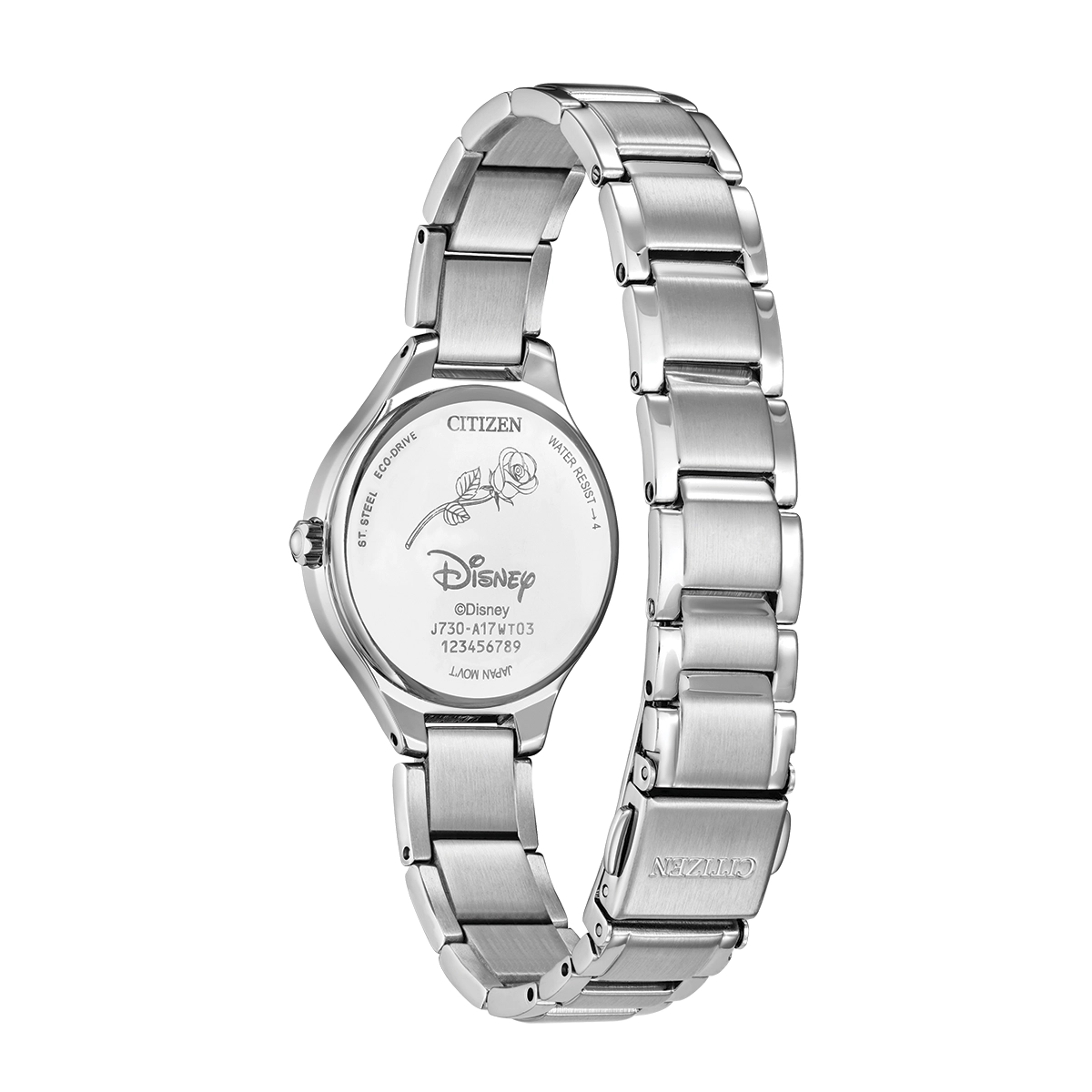 Reloj Citizen análogo, para Dama, tablero redondo color gris, estilo puntos, pulso acero color plateado