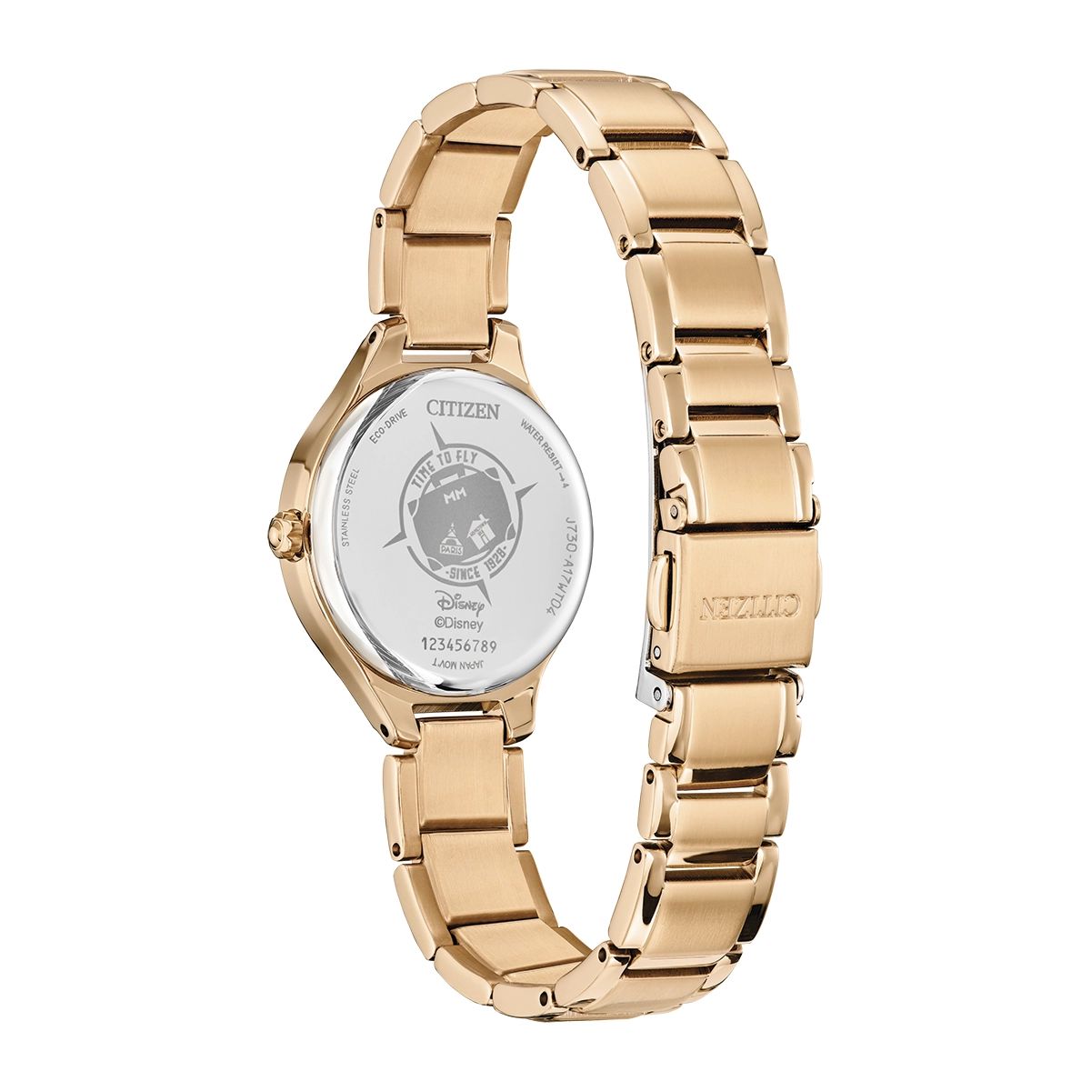 Reloj Citizen análogo, para Dama, tablero redondo color blanco, estilo arábigos, pulso acero color rosa