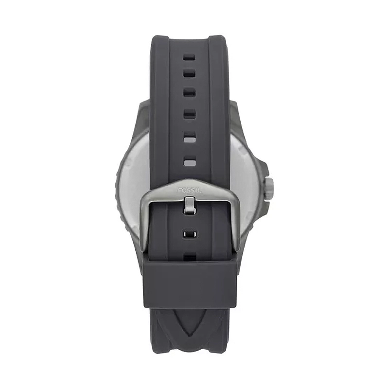 Reloj Fossil analogo, para Hombre, tablero redondo colores gris y verde, estilo index + puntos, pulso silicona color gris, calendario