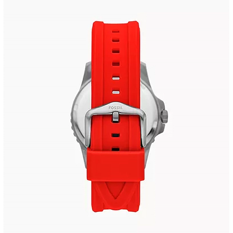 Reloj Fossil analogo, para Hombre, tablero redondo color rojo, estilo index + puntos, pulso silicona color rojo, calendario