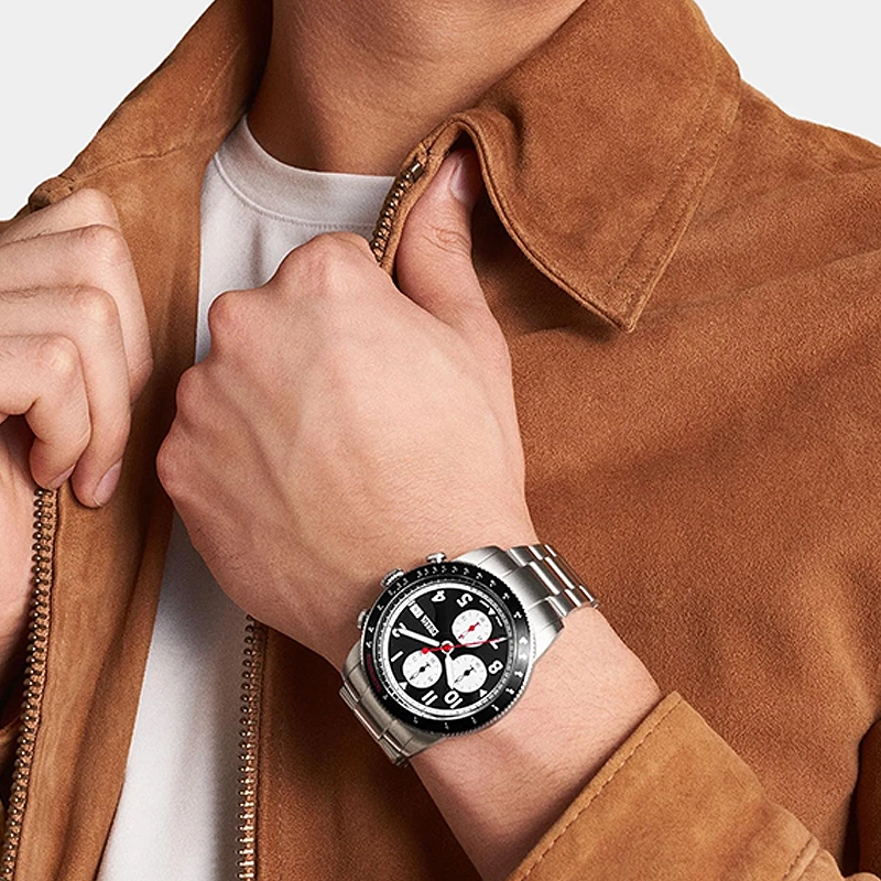 Reloj Fossil analogo, para Hombre, tablero redondo color negro, estilo arabigos, pulso acero color plateado, calendario, cronografo