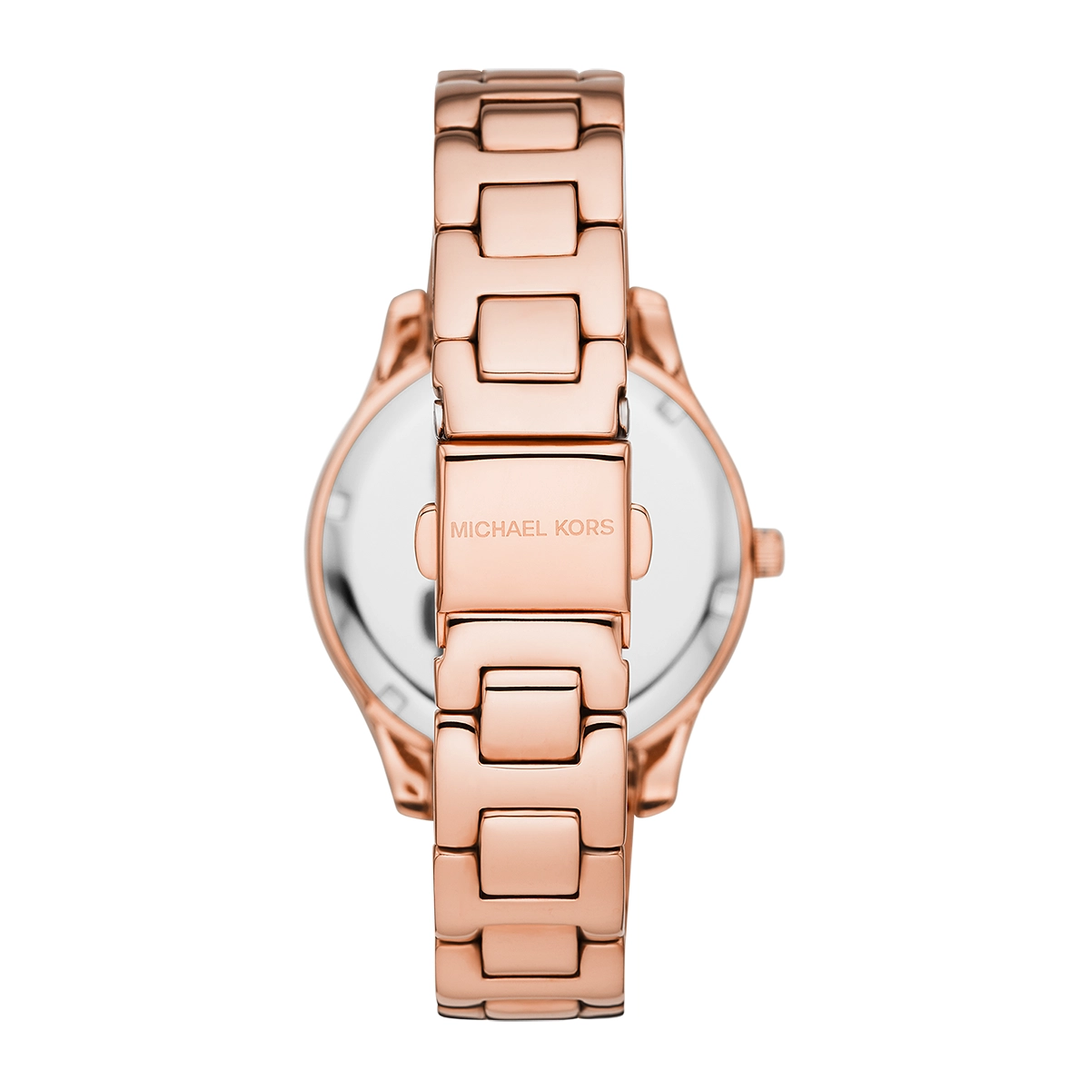 Reloj Mkors analogo, para Dama, tablero redondo color rosa, estilo index, pulso acero color rosa