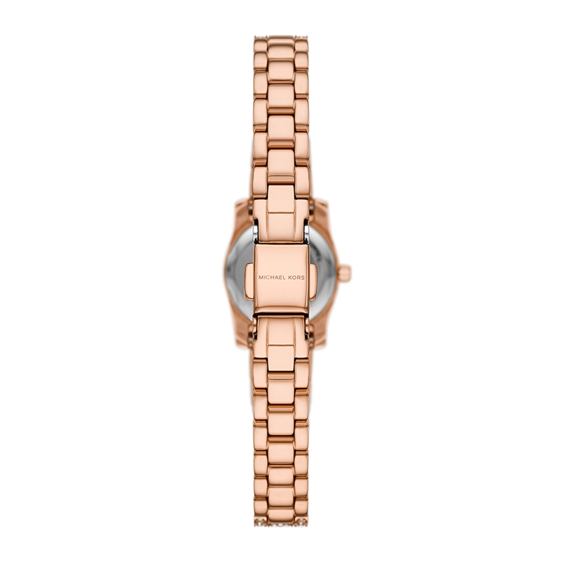 Reloj Mkors analogo, para Dama, tablero redondo color rosa, estilo puntos + romano, pulso acero color rosa