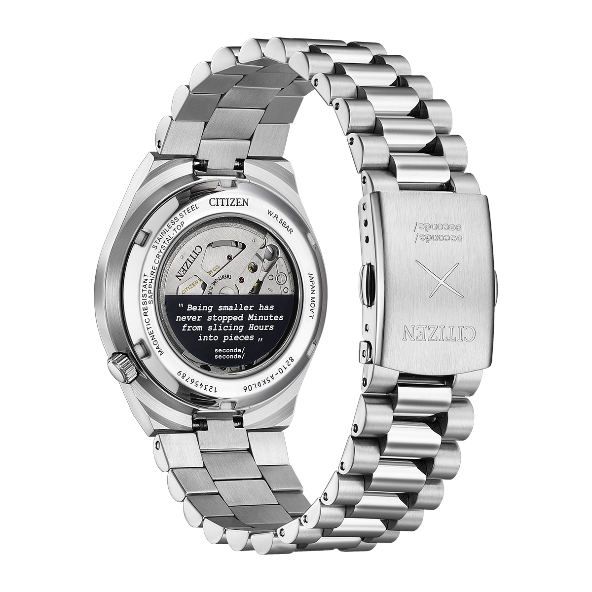 Reloj Citizen análogo, para Hombre, tablero redondo color azul, estilo index, pulso acero color plateado, calendario
