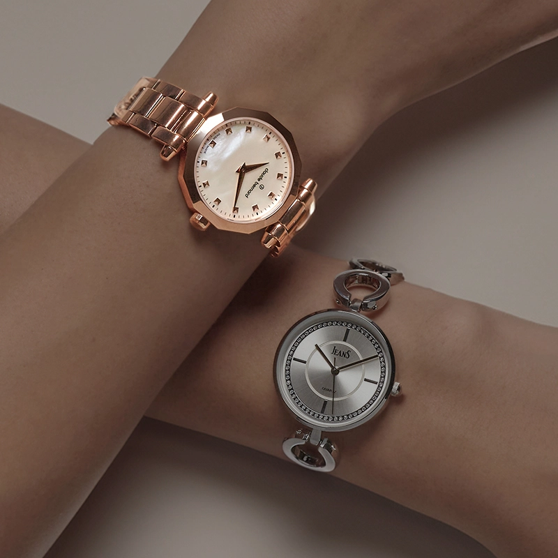 Reloj Claude bernard analogo, para Dama, tablero redondo colores blanco y rosa, estilo puntos, pulso acero color rosa